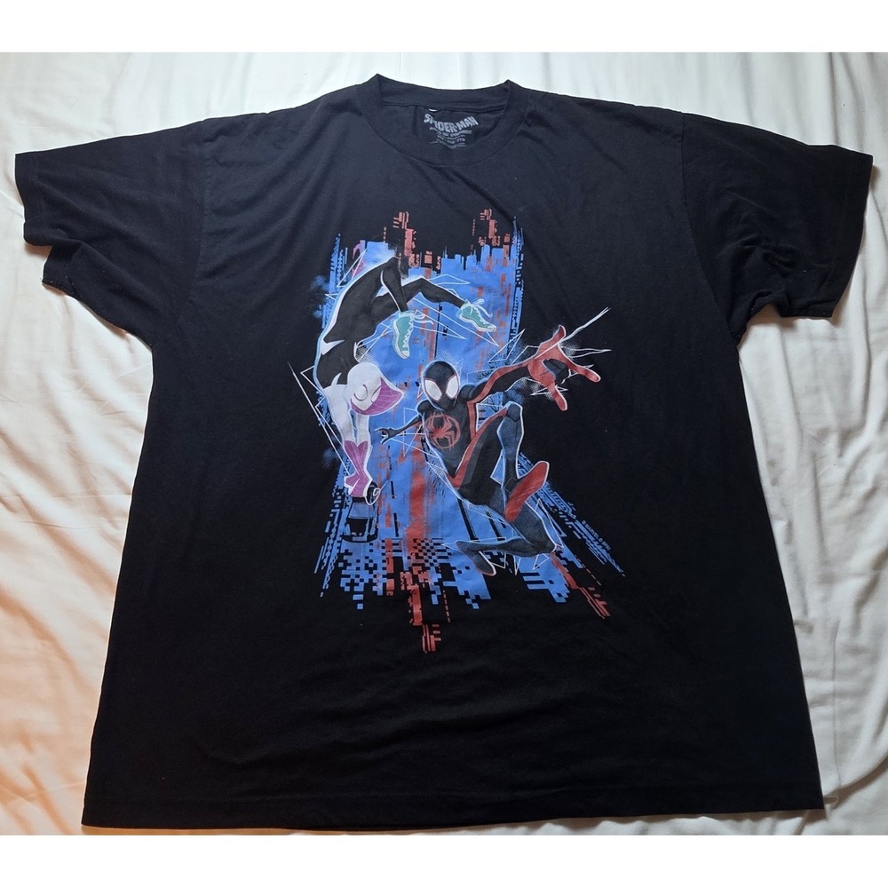 Miles Morales Gwen Stacy Spider-Verse T Shirt Black Marvel Graphic Tee 2XB